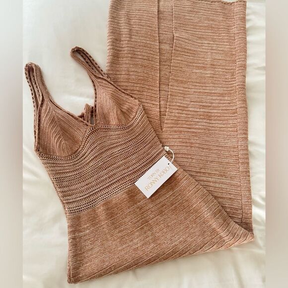 NWT Ronny Kobo Darcy Madi Open-Back Knit Maxi Dress S BROWN SAND - Picture 3 of 6